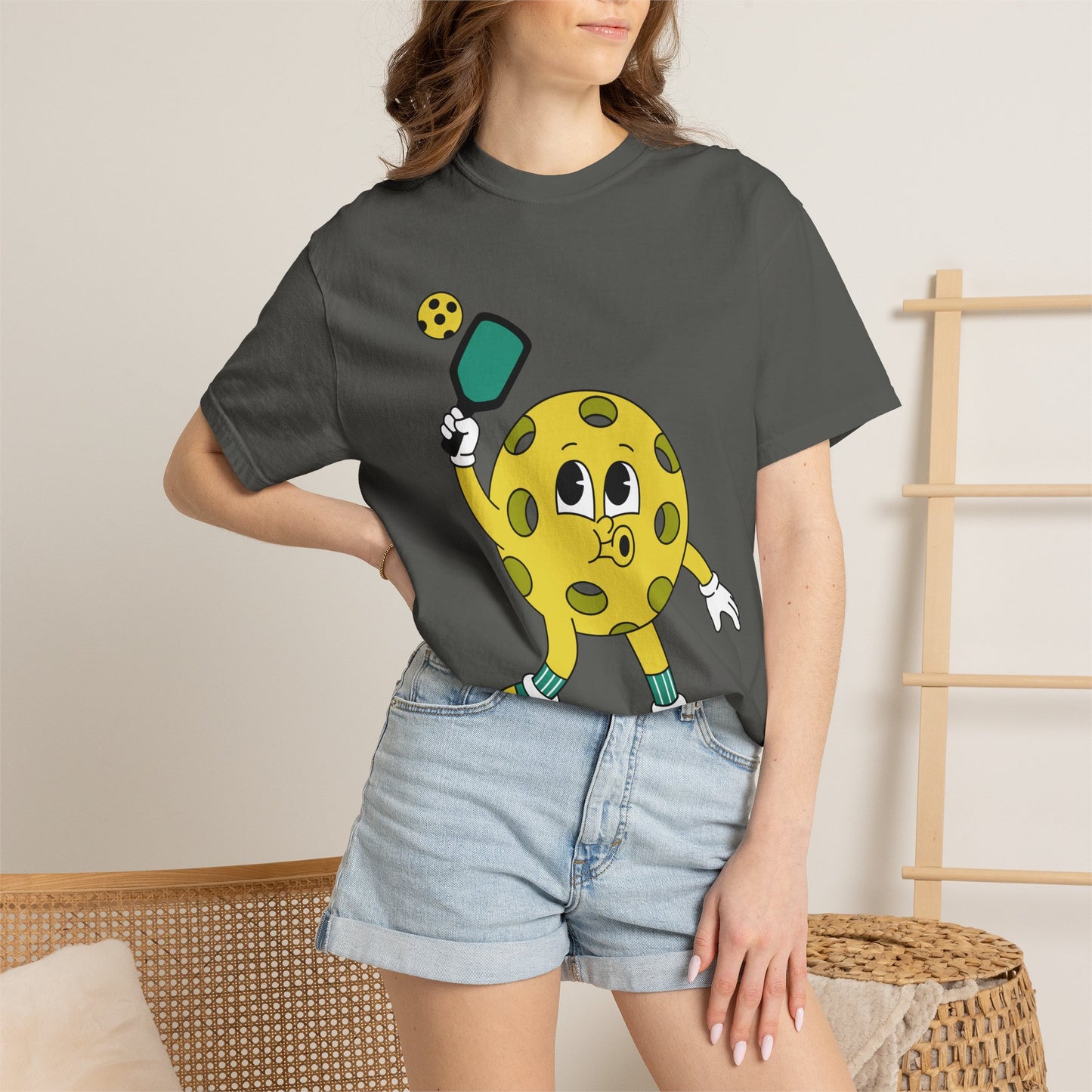 Pickleball Character T-Shirt — Cute Cartoon Pickleball Paddle & Ball Tee