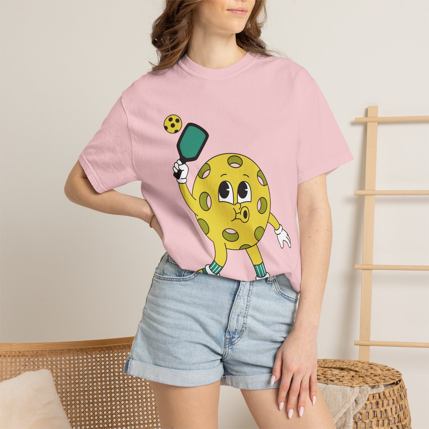 Pickleball Character T-Shirt — Cute Cartoon Pickleball Paddle & Ball Tee