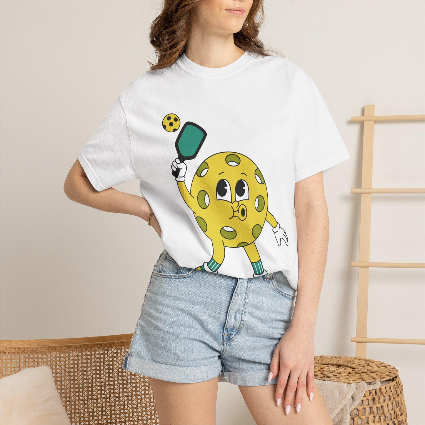 Pickleball Character T-Shirt — Cute Cartoon Pickleball Paddle & Ball Tee