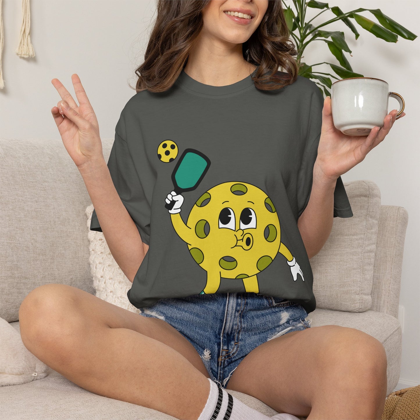 Pickleball Character T-Shirt — Cute Cartoon Pickleball Paddle & Ball Tee